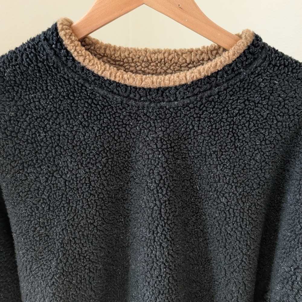 Vintage Heavyweight Fleece Mixed Trim Detailed Crewneck Sweater In Black/Brown - Picture 5 of 8